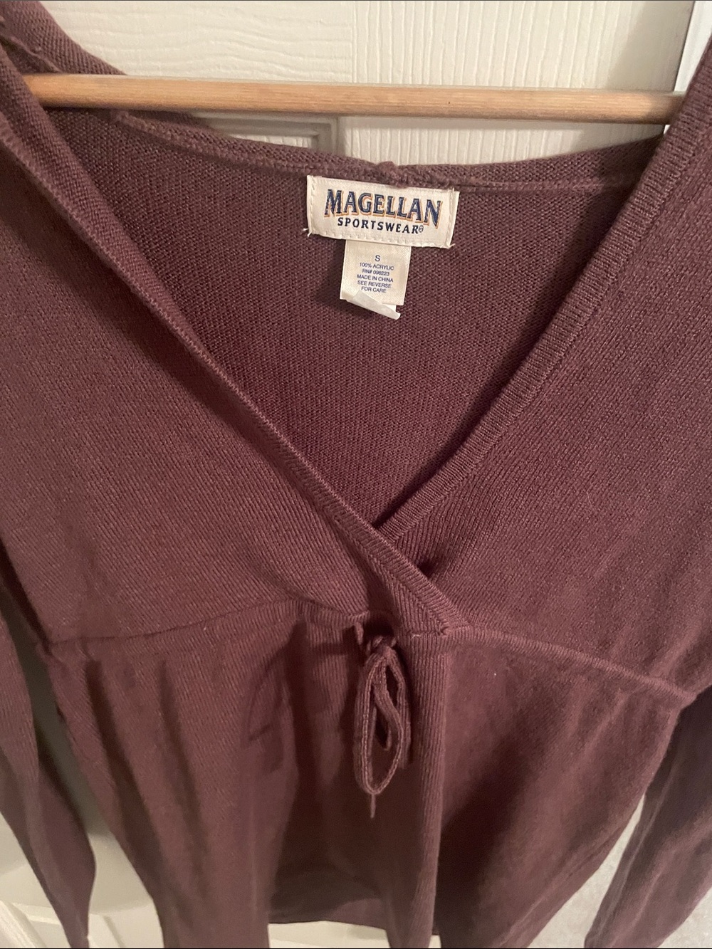 Magellan Sportswear Women's V-Neck Tie-Front Sweater — brown